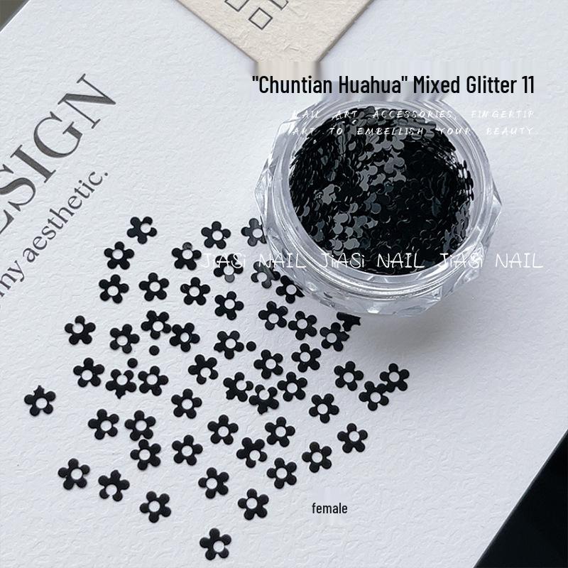 Flower Petal Nail Art Sequins: Glitter Gold, Silver, Black, White