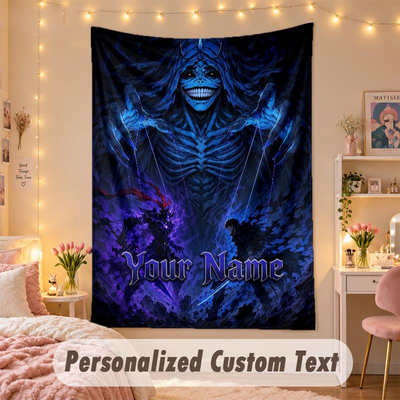 Custom Personalized Tapestry,Solo Leveling Print Custom Name Text Wall Art Hanging for Bedroom