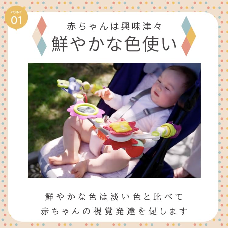 [bc Babycare] Stroller Toy, Activity Arch, Hanging Toy, Plush Toy, Sound, Auditory Stimulation, Clip-on, Perfect for Outings, Developmental