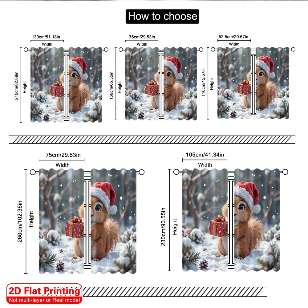 2pcs 2D flat printing Merry Christmas Popular Drapes Cute Squirrel Christmas Gift Fabric Without Electricity Festive Wall Decor