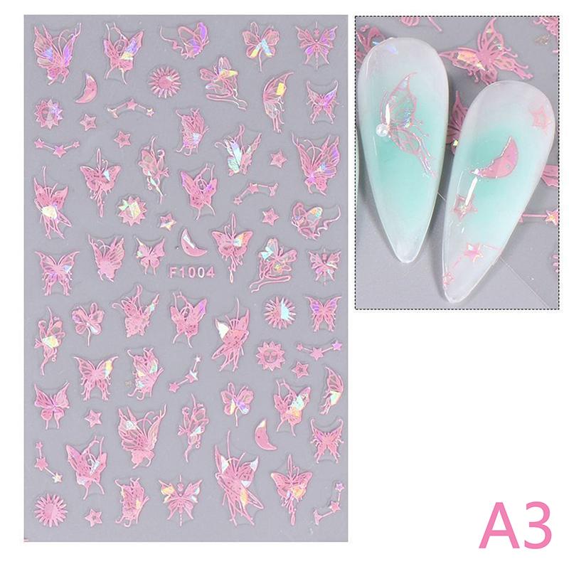 

Cute Pink Sparkling Butterfly Nail Sticker Sweet Aurora Nail Styling Stereoscopic Relief For Girl Nail Decal Nail Art Salon as the picture