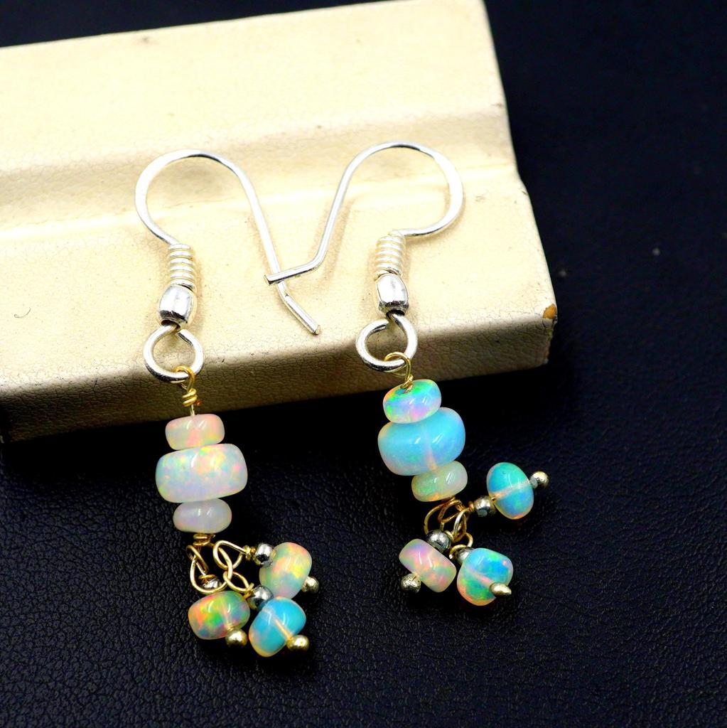 Natural Ethiopian Opal Beads Earrings 925 Silver Sterling Earrings Gift For Her