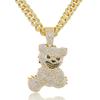 Cross Diamond Painting Bear Pendant Necklace - Trendy Hip-Hop Cuban Chain Clavicle Jewelry