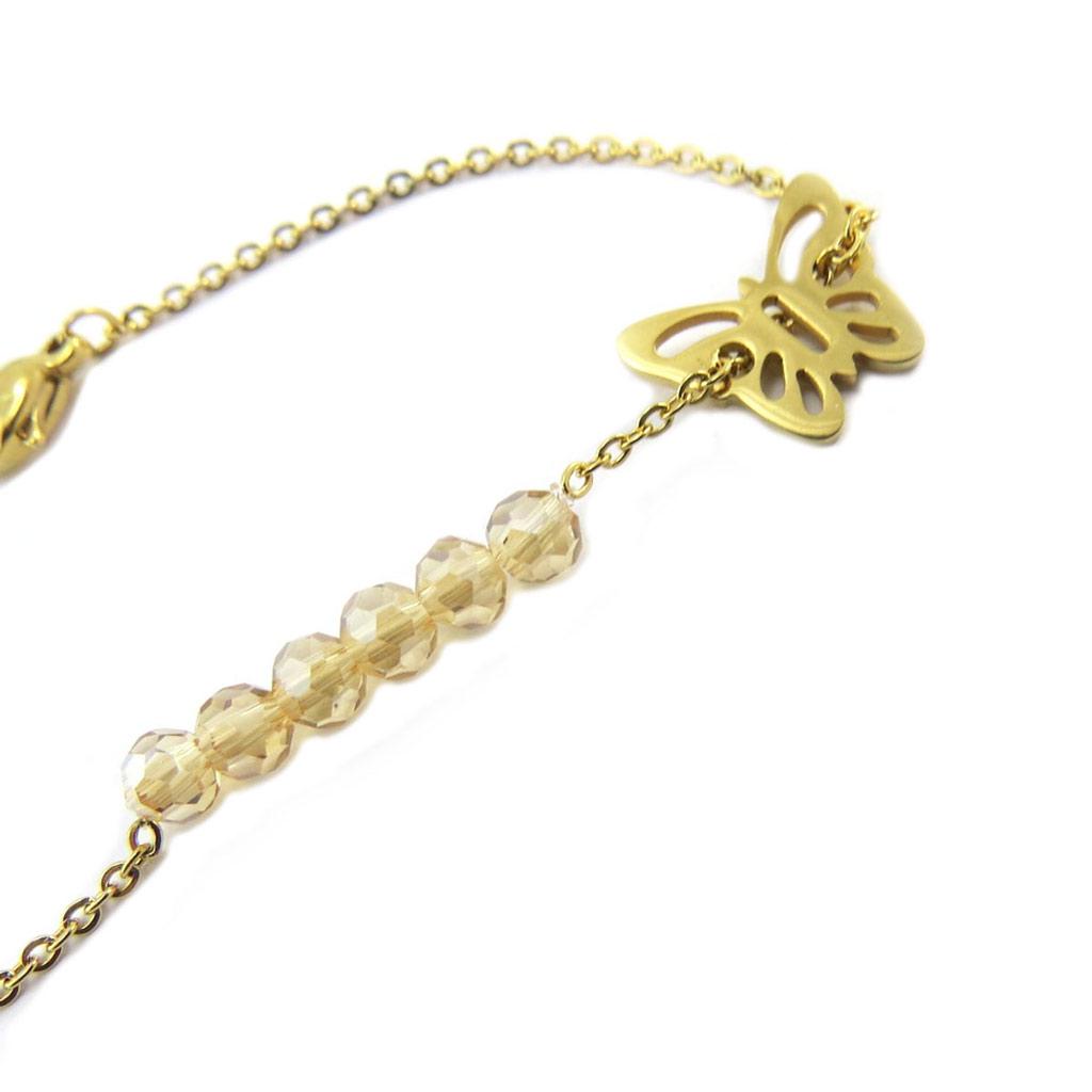 Les Trésors De Lily [P4888] - Bracelet acier 'Papillon' ambre doré - 13x10 mm