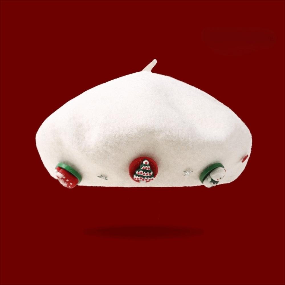 Star Christmas Beret Solid Color Octagonal Hat Fashion Wool Beret  Outdoor