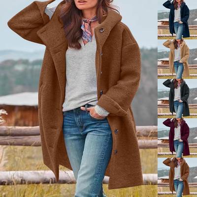 Γυναικείο μονόχρωμο τζάκετ Casual Loose Fit Button Coats Up Μακρυμάνικο Πανωφόρι με Τσέπη, Πανωφόρι με κουκούλα