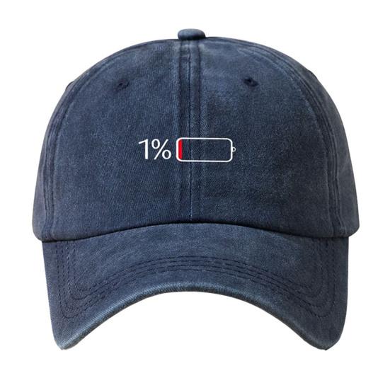 Low Battery Pattern Baseball Hat, Adjustable Back Buckle Retro Distressed Style Baseball Cap, Washed Cotton Fabric Outdoor Sunshade Cap