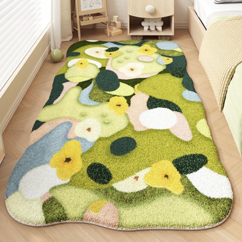 Dopamine Style Rugs for Bedroom Irregular Shape Living Room Decoration Moss Carpet Girl Casual Cute Rug Home Washable Thick Mat