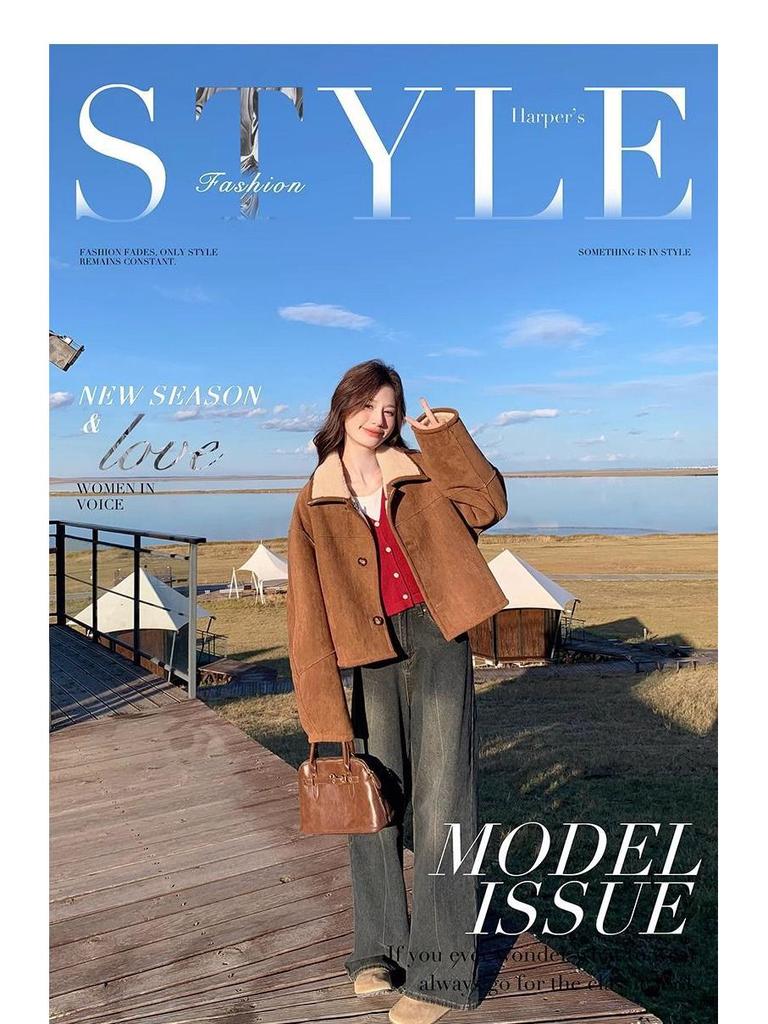 Palton de damă reversibil din piele de oaie - Mărime mică, la modă, piele de căprioară groasă.