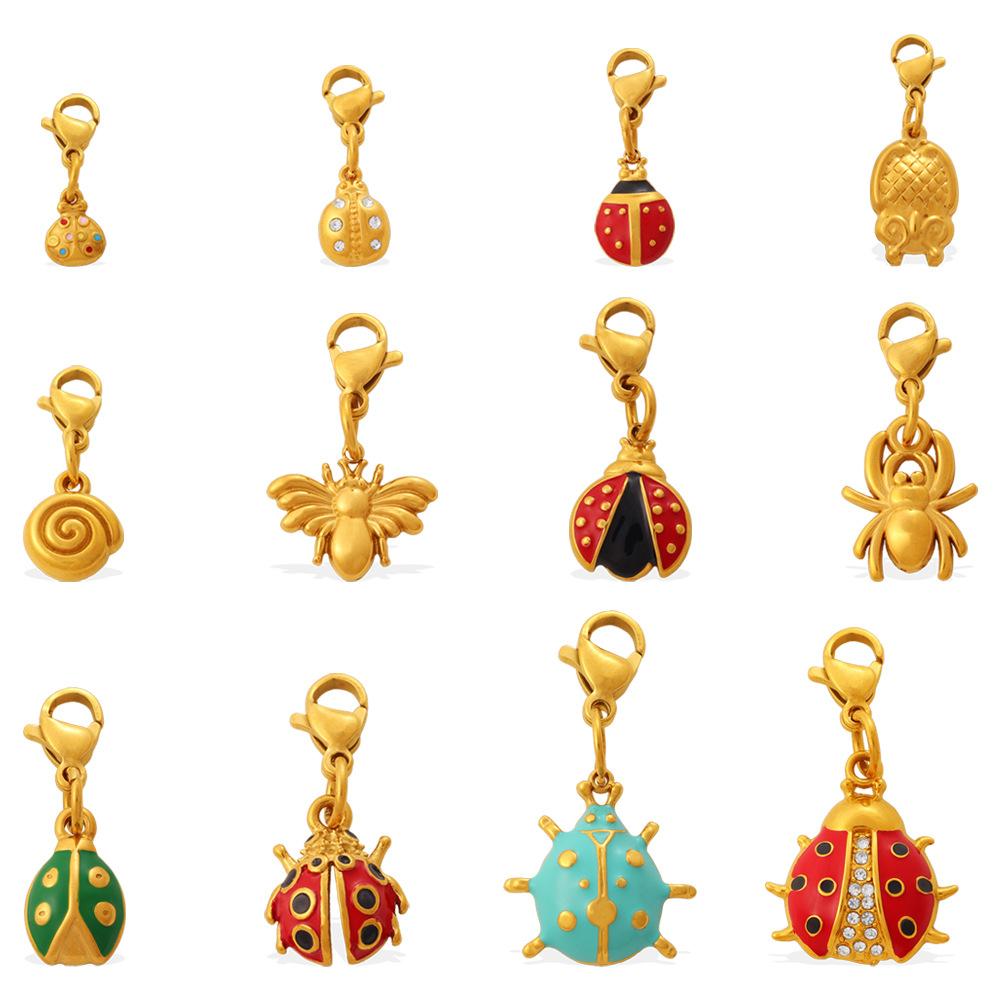 Retro Style Enamel Ladybug Butterfly Insect Series Lobster Buckle Pendant Does Not Fade Diy Accessories
