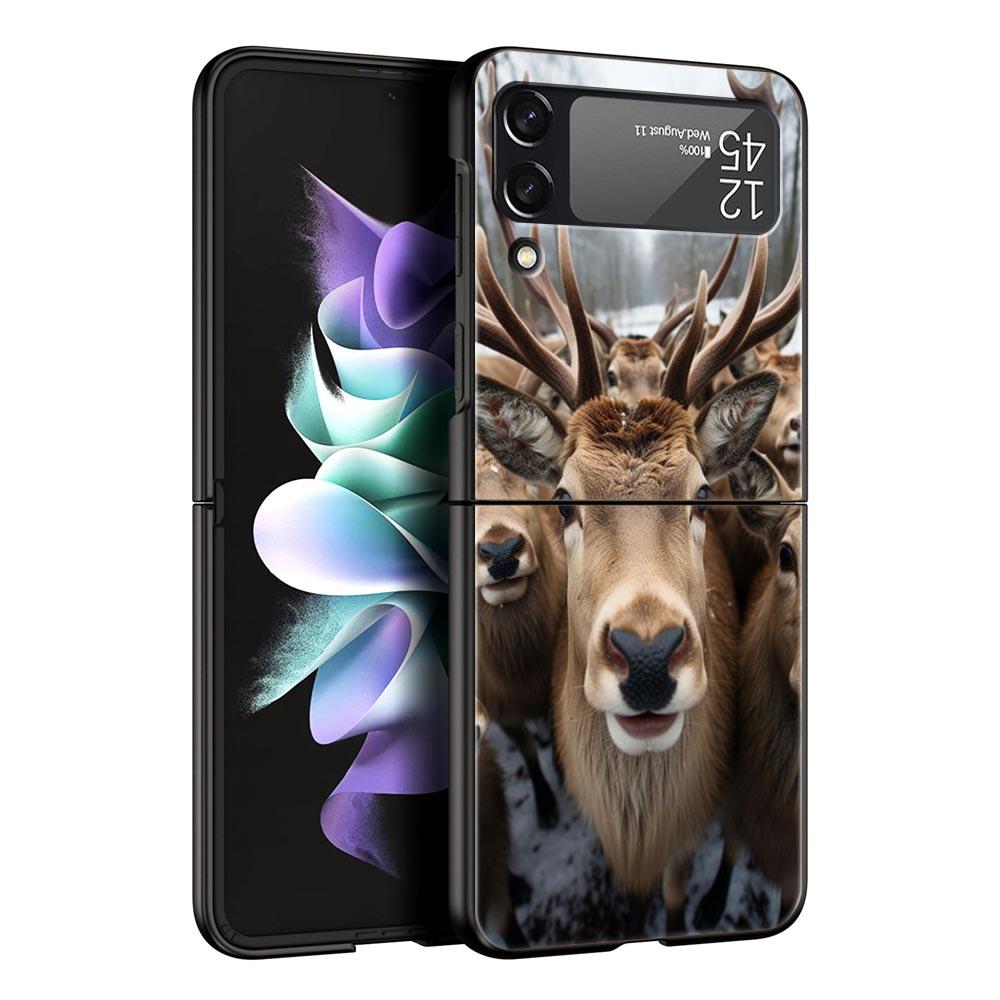 Animal Selfie Art Phone Case For Samsung Galaxy Z Flip3 Flip4 Flip5 PC Bumper Shell For Z Flip 3 4 5 Black Hard Folding Cover