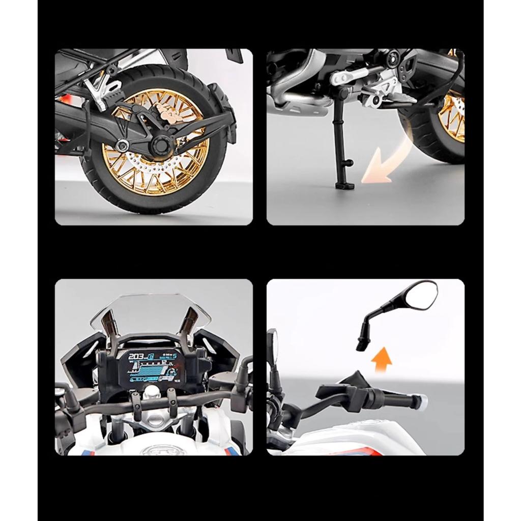 1/9 BWM R1250GS ADV Alloy Die Cast Motorcycle Model Toy Vehicle Collection Sound and Light Off Road Autocycle Toys Car
