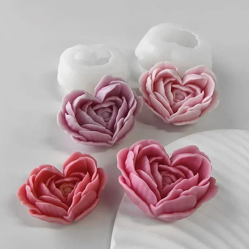 Molde de Silicone Flor Amor DIY Coração Rosa Vela Perfumada Gesso Sabonete Resina Moldes Feitos à Mão Chocolate Sobremesa Bolo Ferramenta