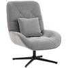Accent Chair, Chenille Upholstered Swivel Armchair with Lumbar Pillow, High Back, Deep Seat and Metal Legs, Light Grey