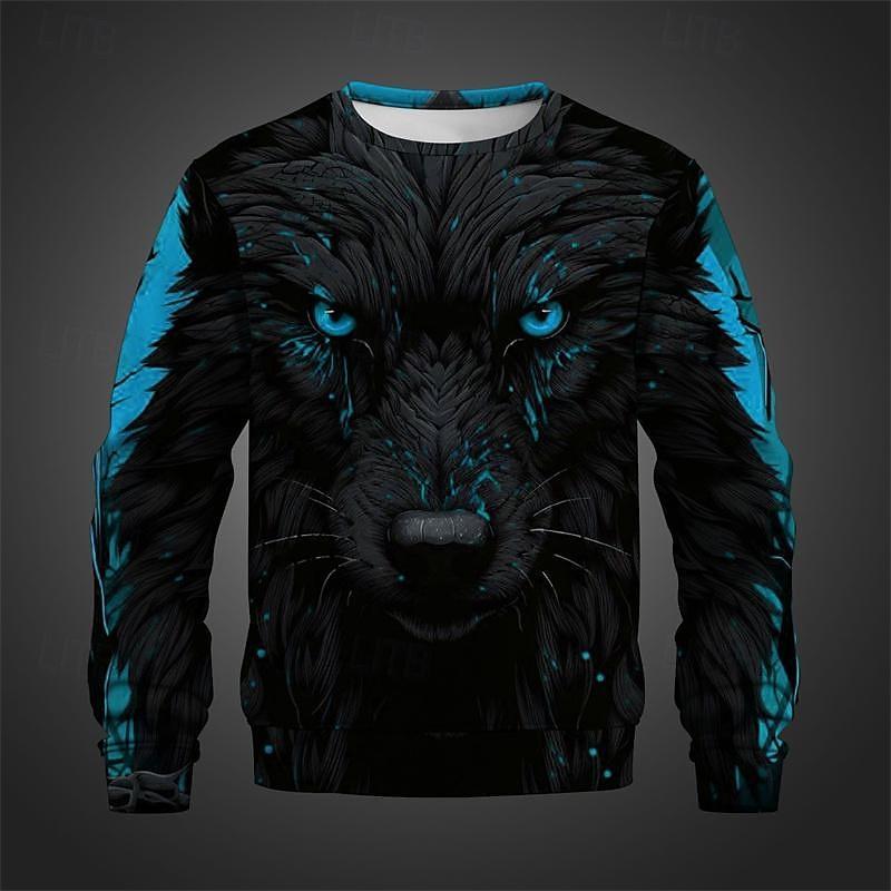 Trend Wolf Face Graphic Sweatshirt Fashion Autumn Long Sleeve 3D Animals Printed Pullovers Cool Streetwear Loose Mens Clothing