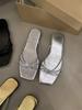 Spring 2025 new flat-bottomed cool slippers square head fairy style with skirt strap cover toe silver sandals women's shoes