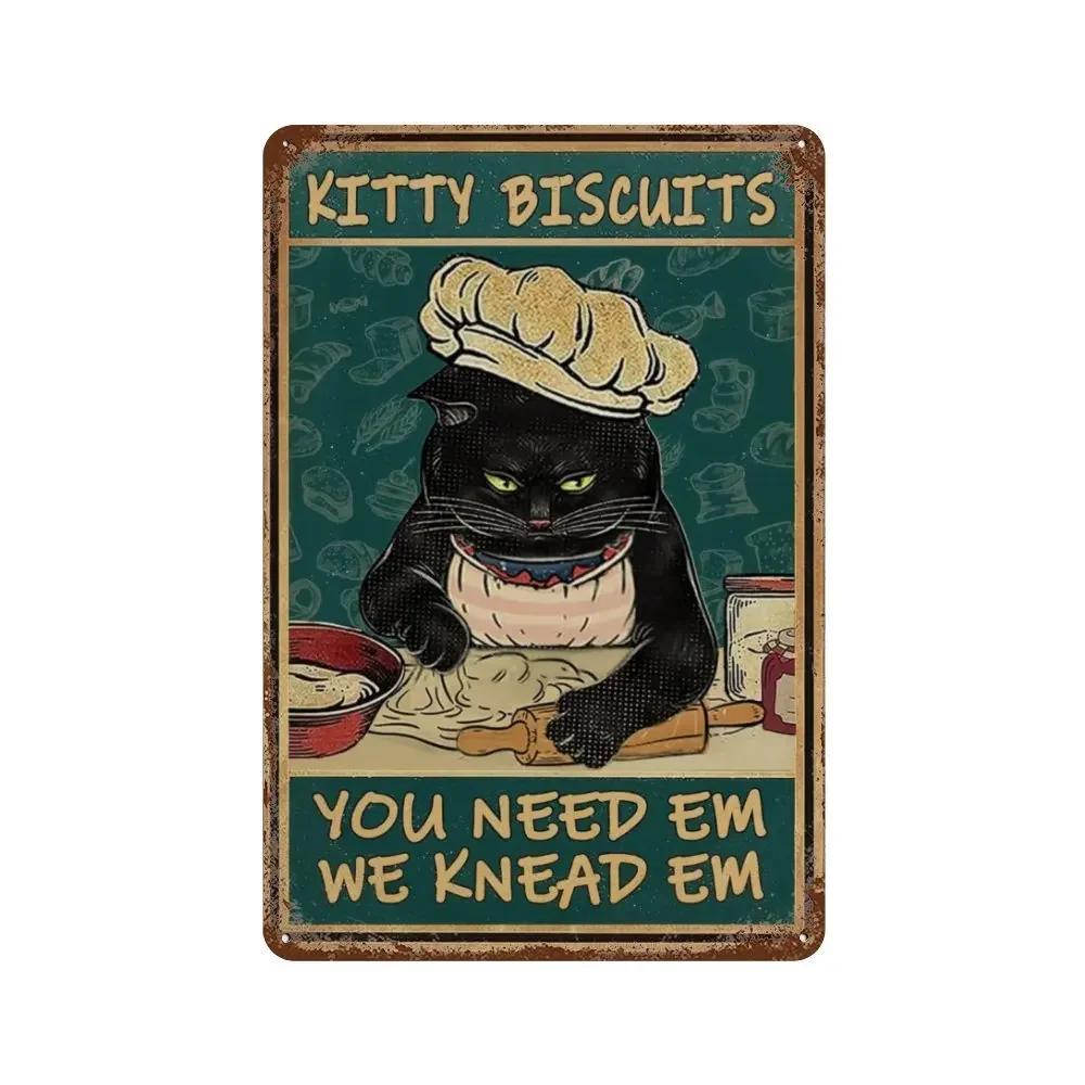 Funny Coffee Sign Retro Cat Posters Metal Tin Sign Vintage Kitchen Signs Coffee Bar Sign Cat Wall Art Poster Cats Home Decor