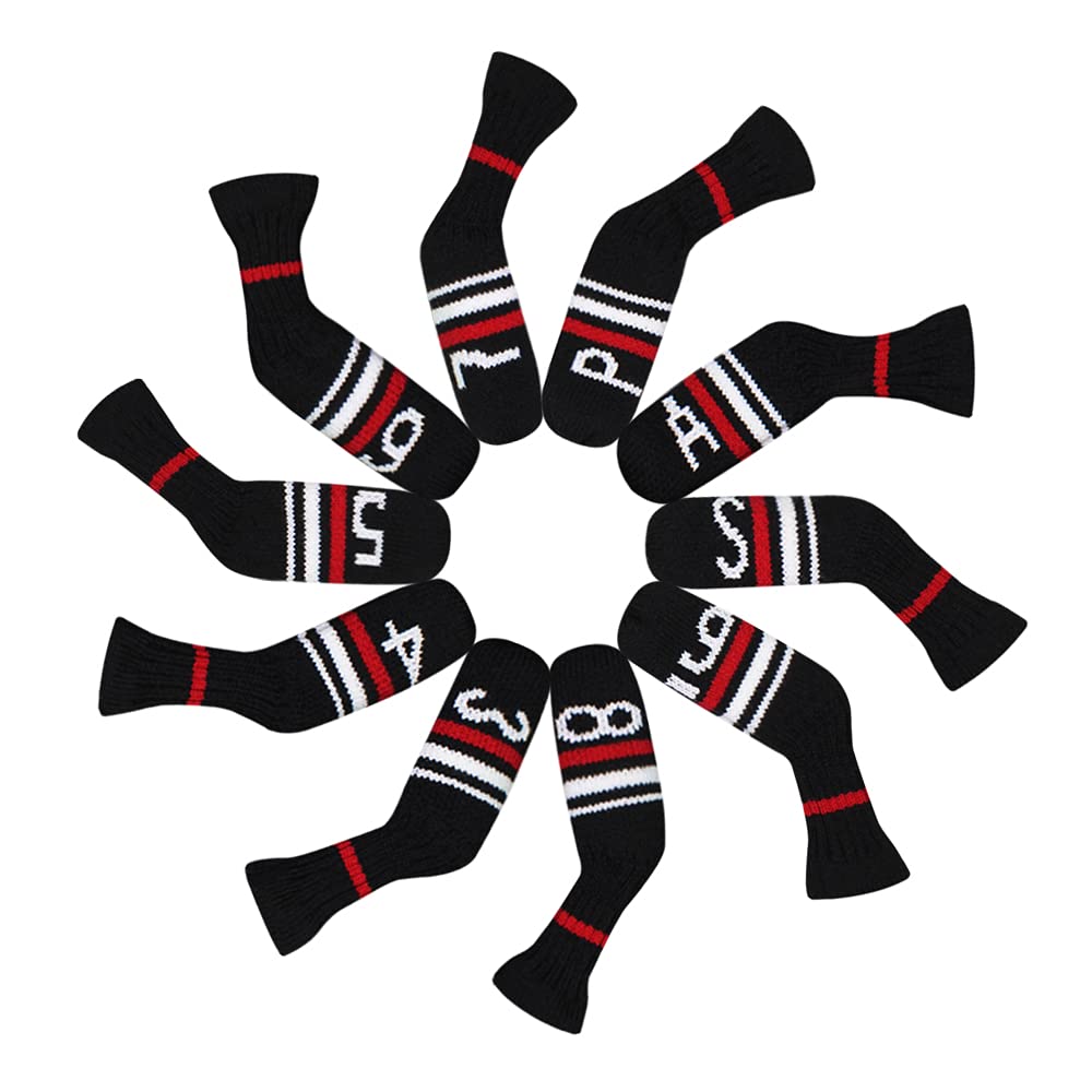 Scott Edward 10-Piece Golf Iron Headcovers, Cute Sock-Shaped, Washable, Durable Golf Club Head Protectors, Black