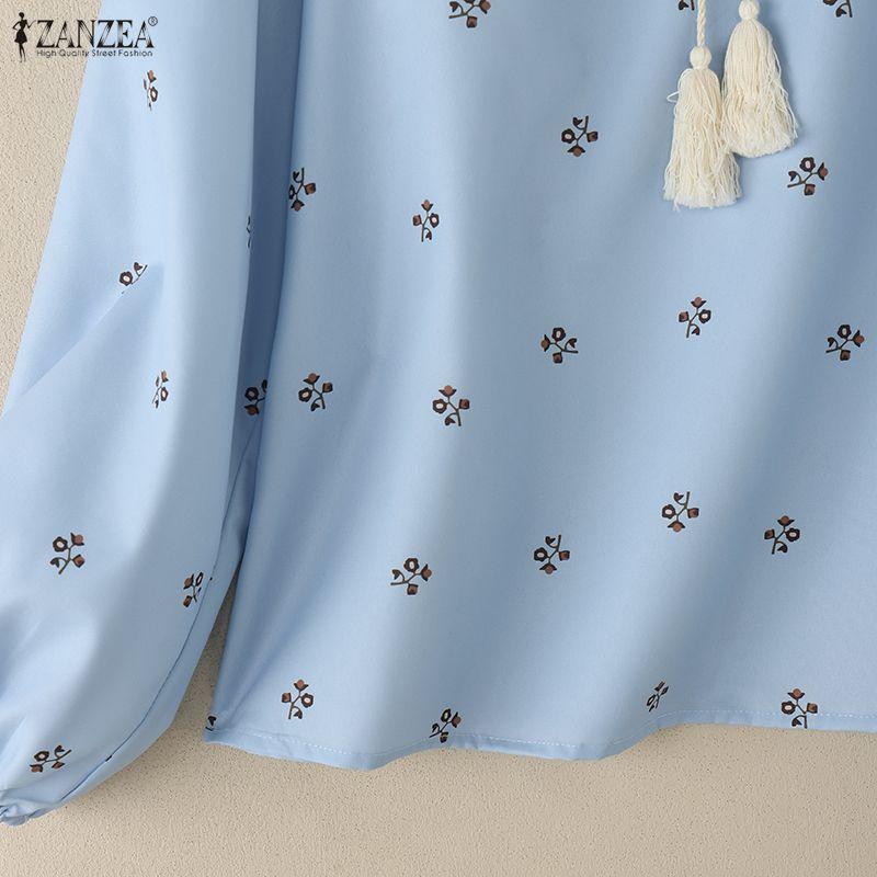 ZANZEA Women Casual Round Neck Floral Print Long Sleeve Blouse
