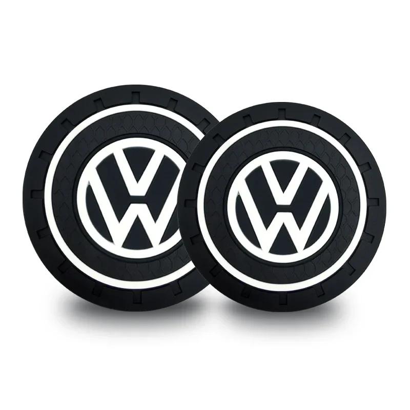 

2025 Hot 2Pcs Car Anti Slip Coaster Anti-noise Water Cup Pad Cushion Car Styling For Volkswagen VW Jetta Rline Touran POLO Golf