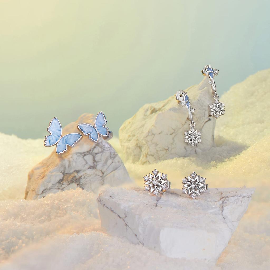 Silver Blue Butterfly Stud Earrings 925 Silver