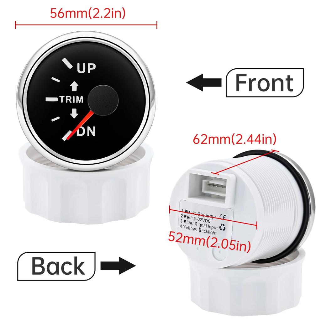 0-190 Ohm 52mm UP-DN Right Side Trim Meter Waterproof Trim Gauge with Red Backlight Stainless Steel Bezel Car Accessories