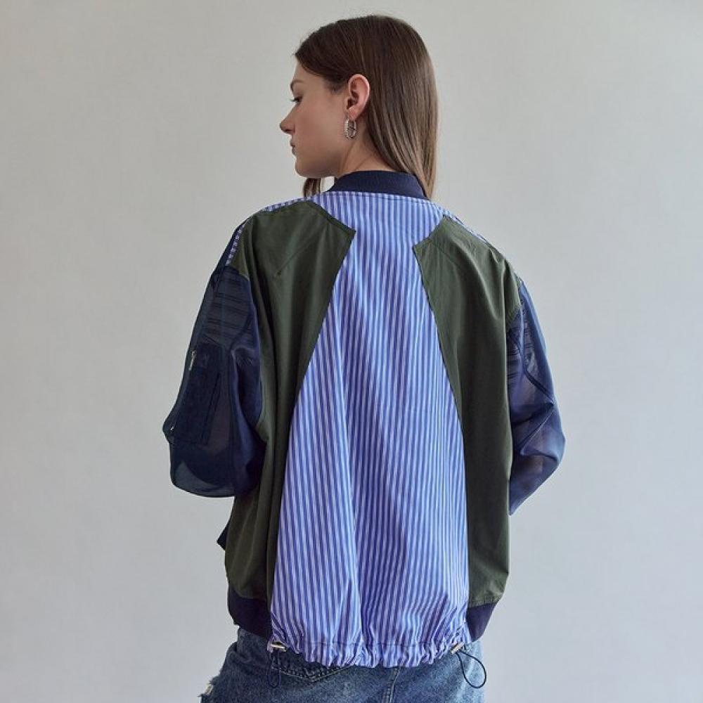 Maxza Sheer Color Block Stripe Blouson Jumper Zf05qj008nh