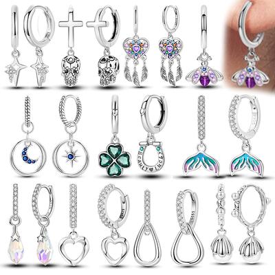 Hoop Earring Copper Pendientes Clover Dreamcatcher Butterfly For Woman Original Earring Fashion Jewelry Gift