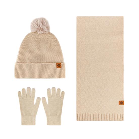 Yousheng 3Pcs/Set Women Hat Scarf Gloves Set Double-Layer Velvet Plush Ball Hat Cold Protection Scarf Touchscreen Gloves Set Ski Cycling Gear