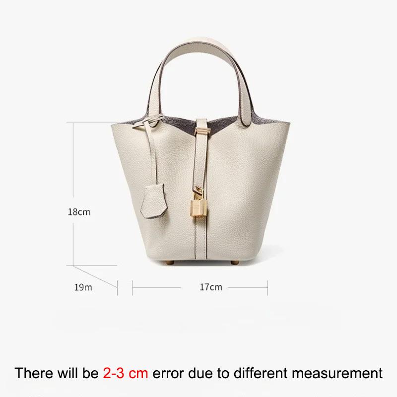 Luxury Brand Genuine Leather Shoulder Bucket Bag Women Litchi Pattern Mini Basket Tote Soft Handbag Mommy Bride Wedding Bags with Lock