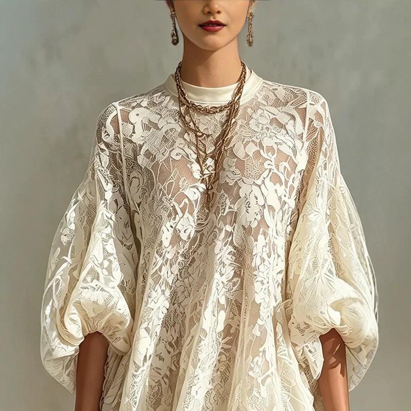 New European and American casual loose beach vacation blouse lace shirt