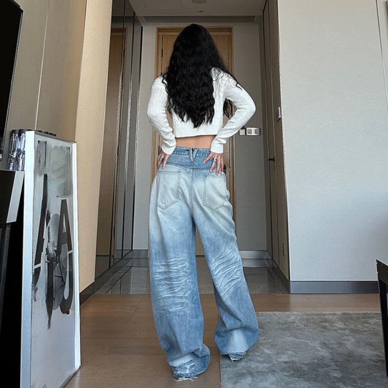 90s Modré High Street Ležérní Volné Kalhoty Dámské Harajuku Oversize Y2k Široké Kalhoty Dámské 2000s Módní Design Volné Kalhoty