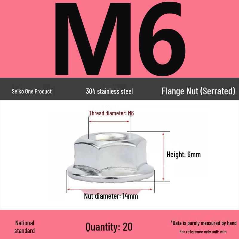 304 Stainless Steel Anti-Slip Hex Flange Nut with Washer & Locking Teeth
