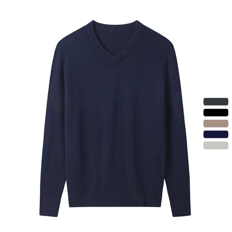 Men Autumn V Neck Merino Wool Knit Pullover Warm Solid Sweater