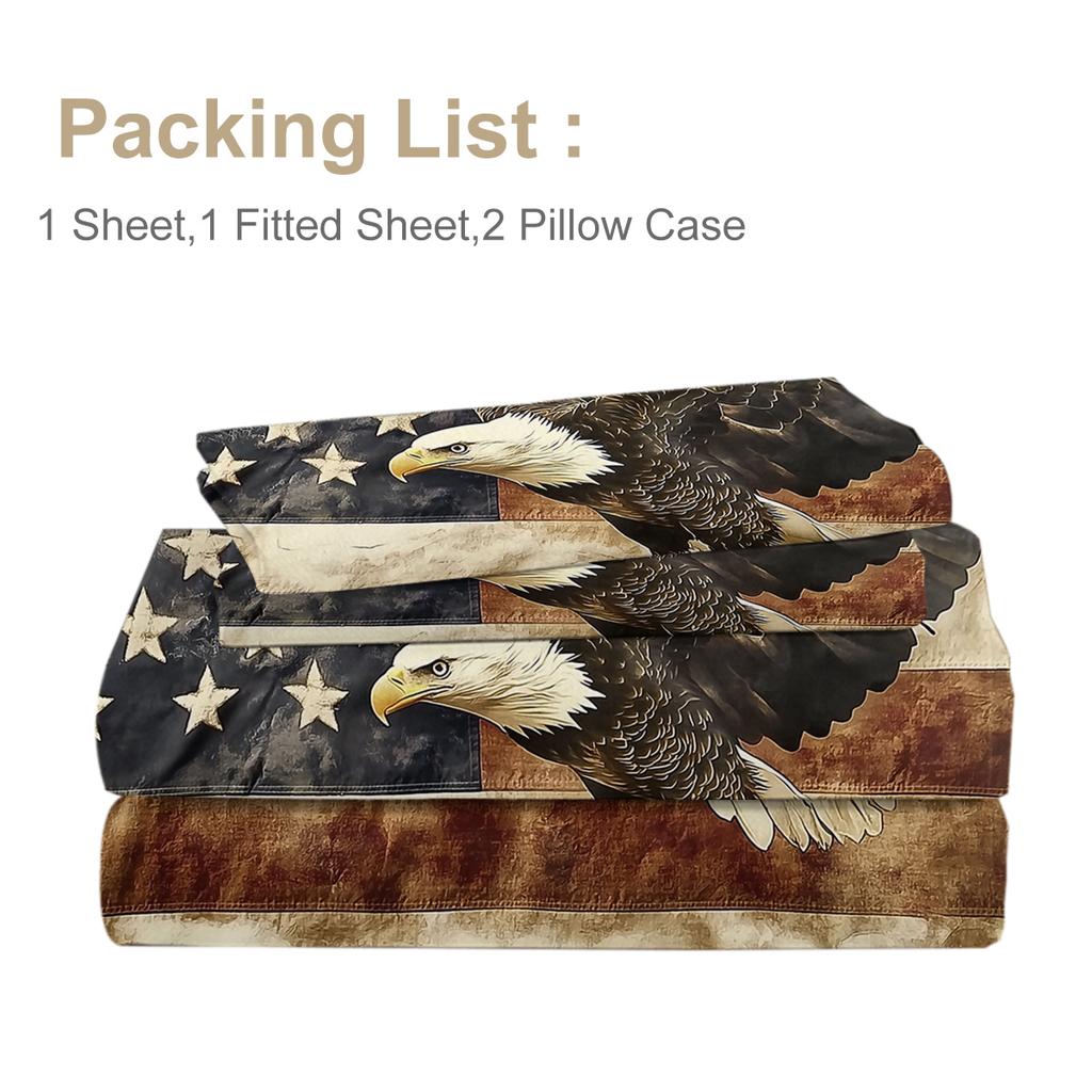 Vintage Eagle 4-Piece Bed Sheet Set, Including 1 Flat Sheet, 1 Extra-Large Flat Sheet, 2 Pillowcases Traditional Culture, Faith