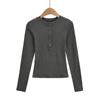 Damen Spicy American Henley Samt-T-Shirt – Warm, Knopfleiste, Langarm für Herbst/Winter, Eng anliegend, Basisschicht