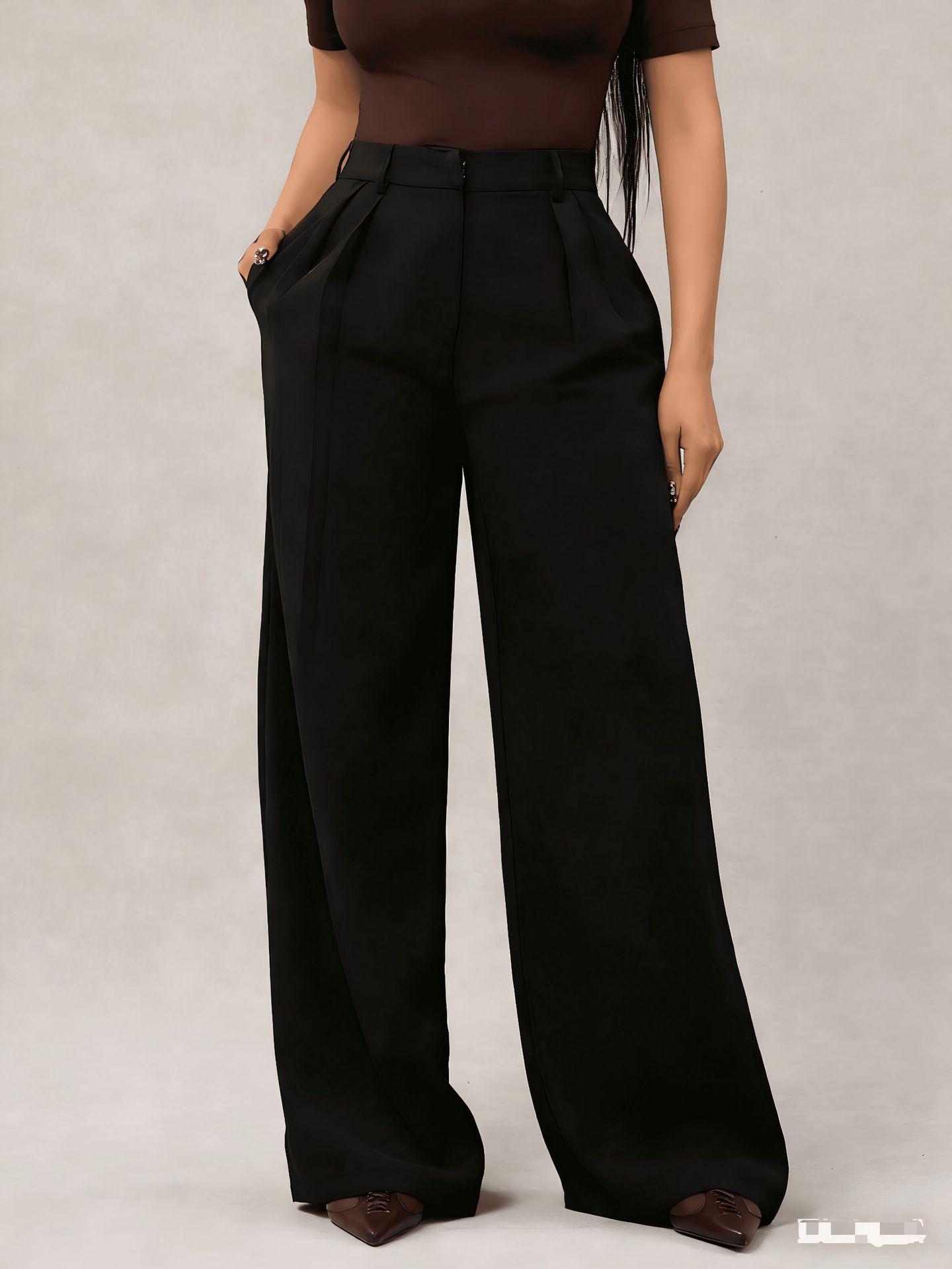 2026 Euro-American Spring/Autumn High-Waisted Pleated Wide-Leg Pants M