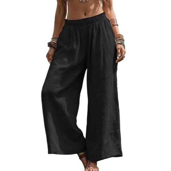 

Women Pants Solid Color Wide Leg Trousers with Elastic Waist Spring Autumn Casual Long Pants Work Travel Daily Wear S чорний