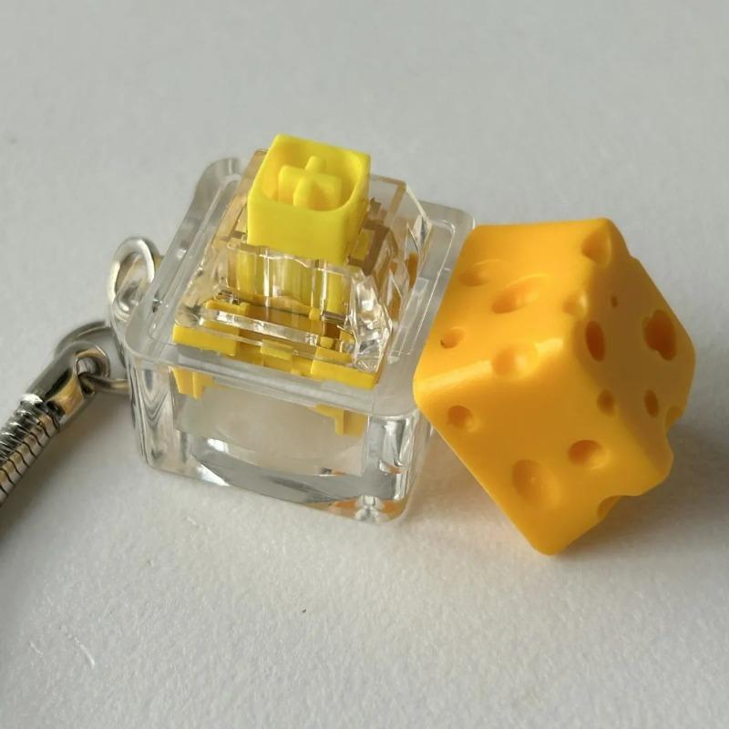 Cute Cheese Key Chain Keyboard Stress Relief Fidget Button Cheese Keycap Fidget Clicker Keychain Keyboard Finger Toys Decoration