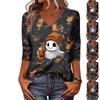 Women's Halloween Print V-Neck Three-Quarter Sleeve Casual Top