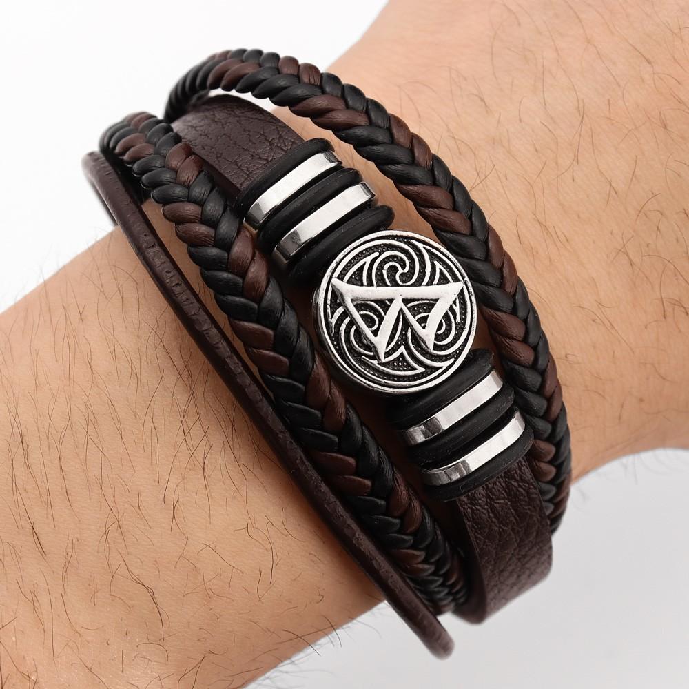 Трендовый Нордический Рунический Магический Кожаный Браслет-Шарм Одина Мужской Браслет Новая Мода Хип-Хоп Панк Ювелирные Аксессуары Подарок коричневый