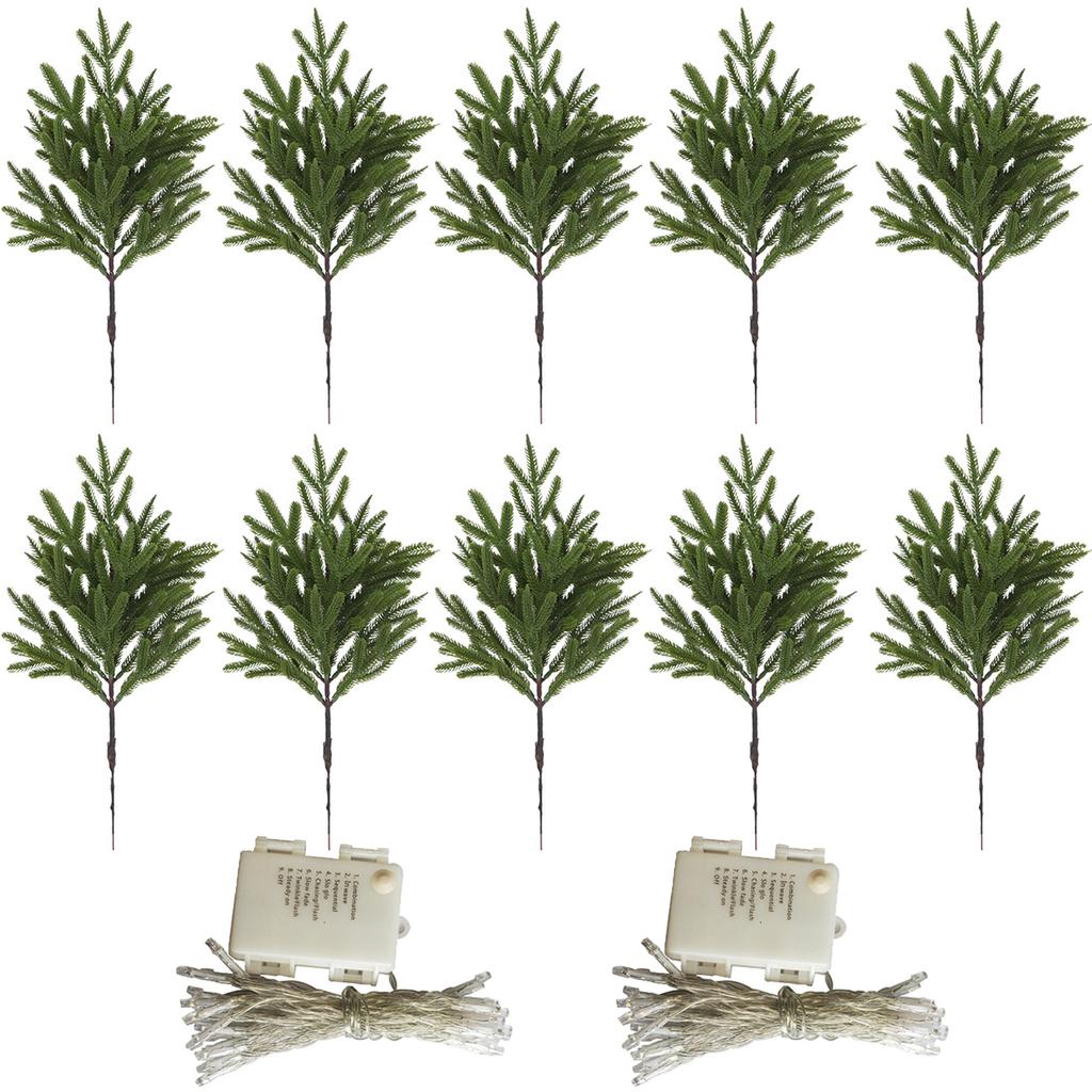 Lighted Norfolk Pine Branches Artificial Greenery Artificial Pine Branches 5/10pcs Faux Evergreen Pine Sprigs Suitable for Vases
