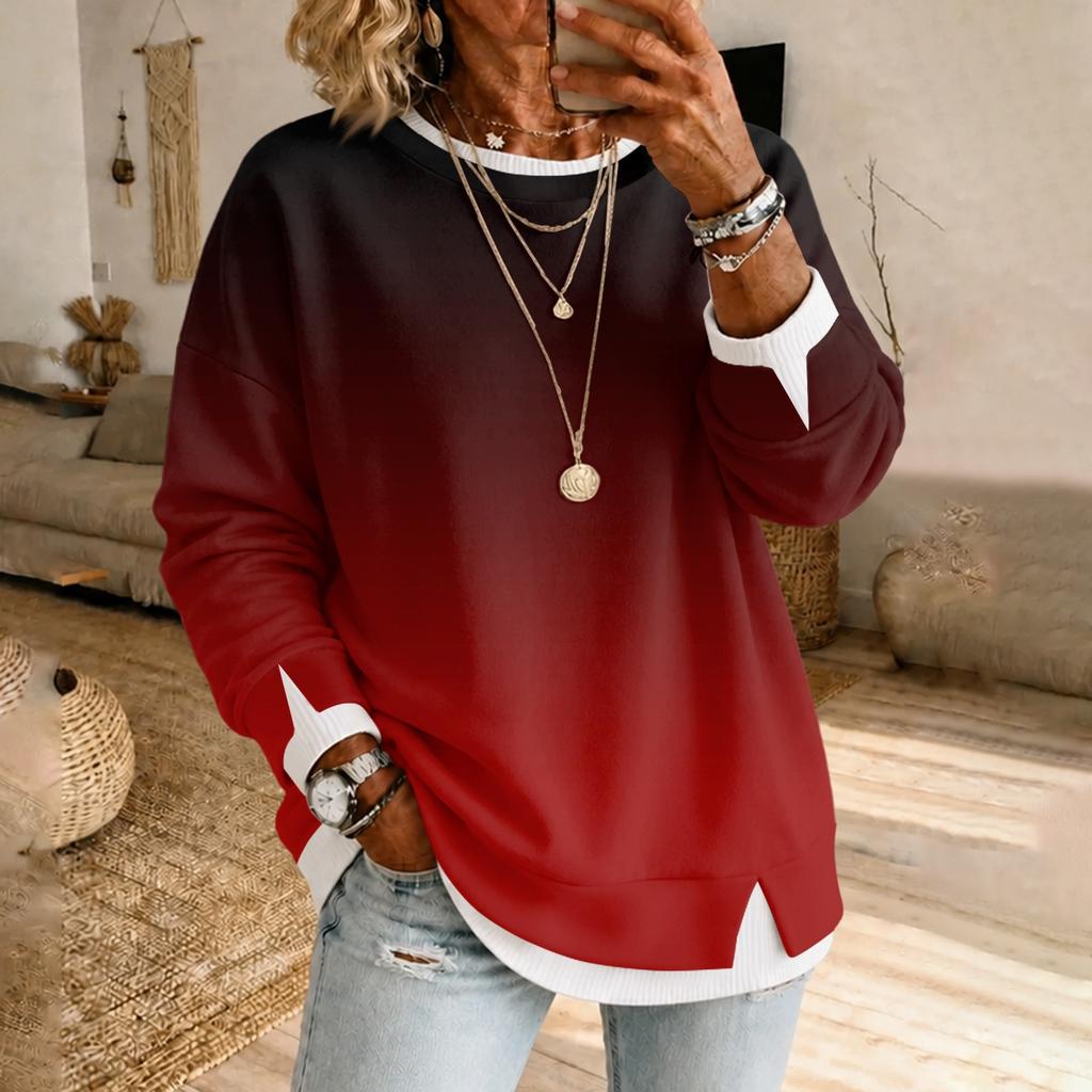 Women's Casual Two-Piece Gradient Print Long Sleeve Neck Pullover Top