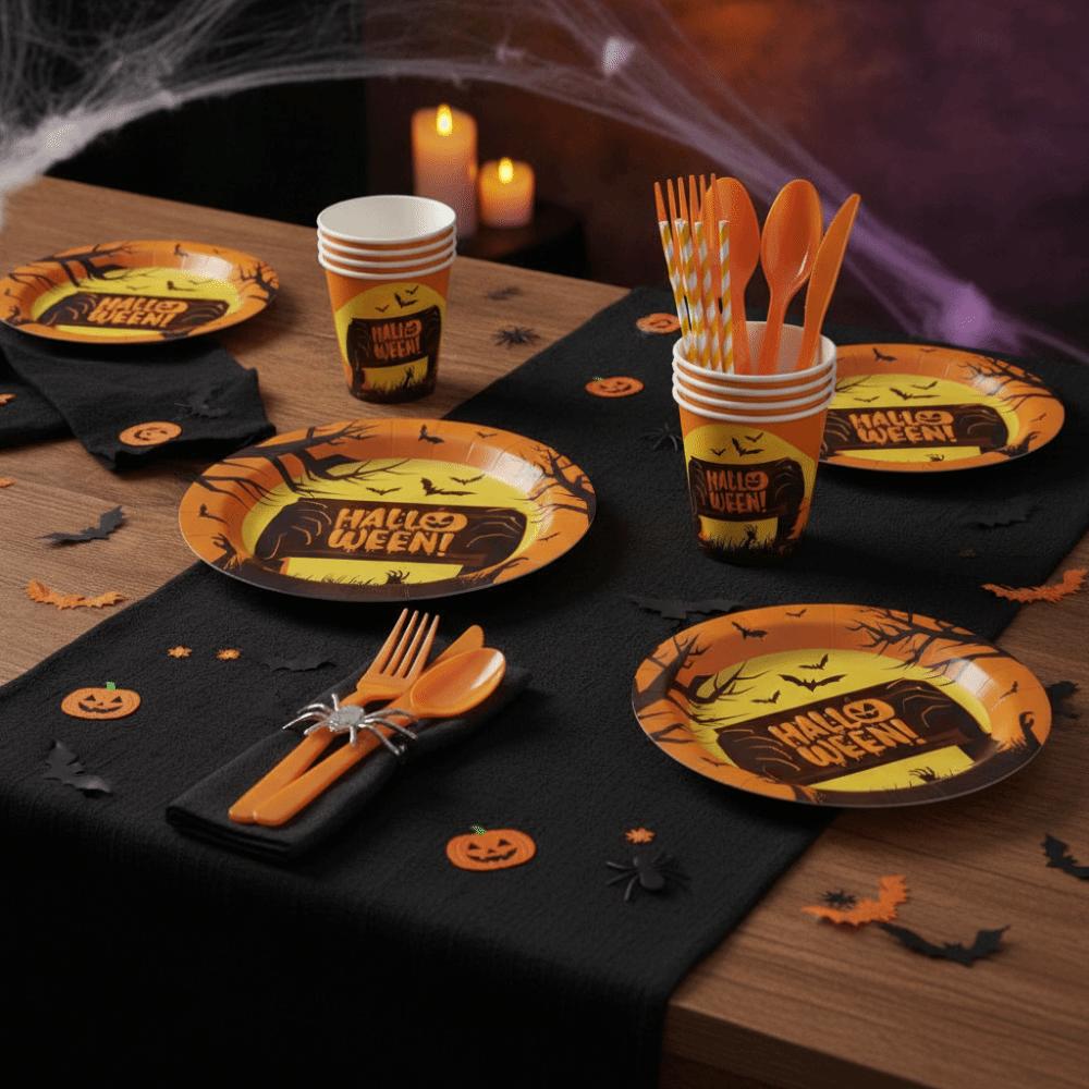 Pumpkin Pattern Disposable Plate Cup Set Decorative Disposable Utensils Set Home