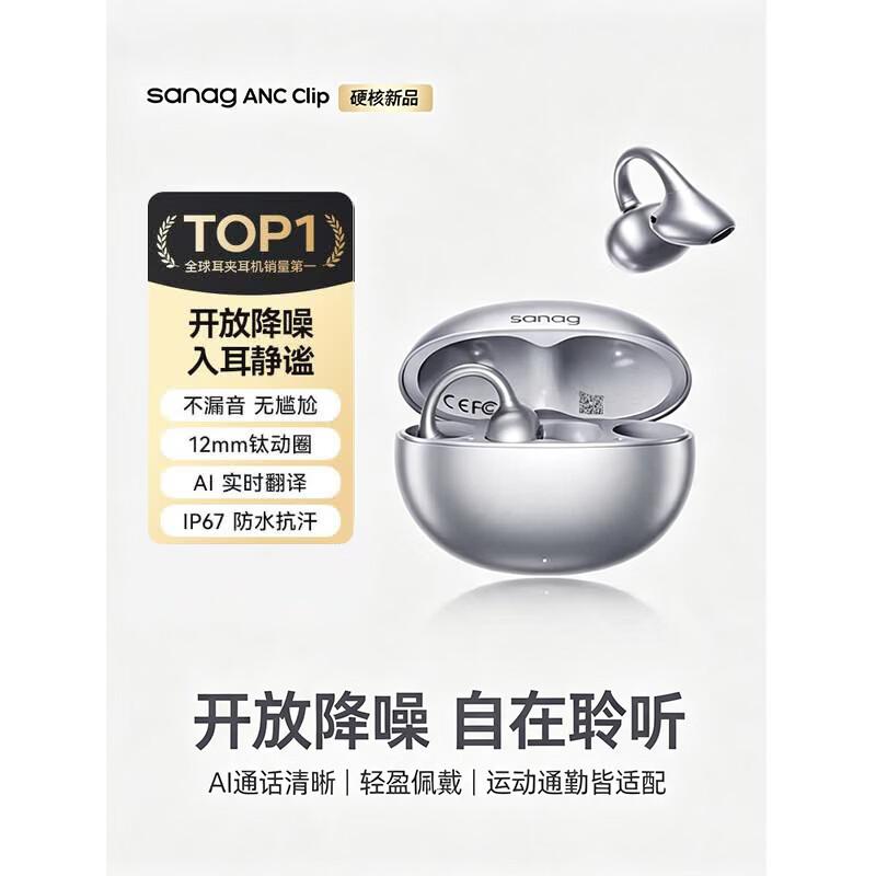 SANAG ANC Clip Ear-Clip Active Noise Cancelling Wireless Sports Earbuds