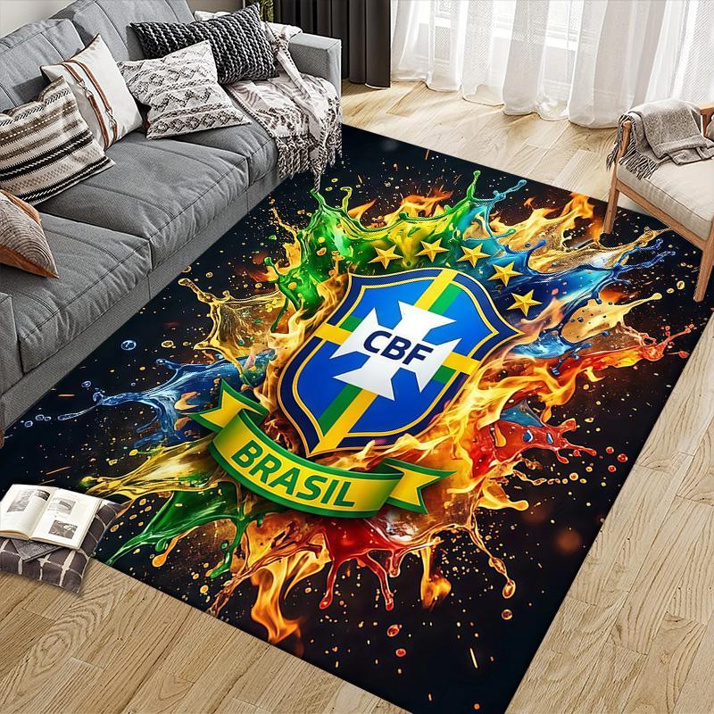 Brazil National Football Team2 Flannel Pattern Square Carpet,Area Rug,Carpet Rug for Living Room Bedroom Sofa Playroom Decor,Non-slip Floor Mat