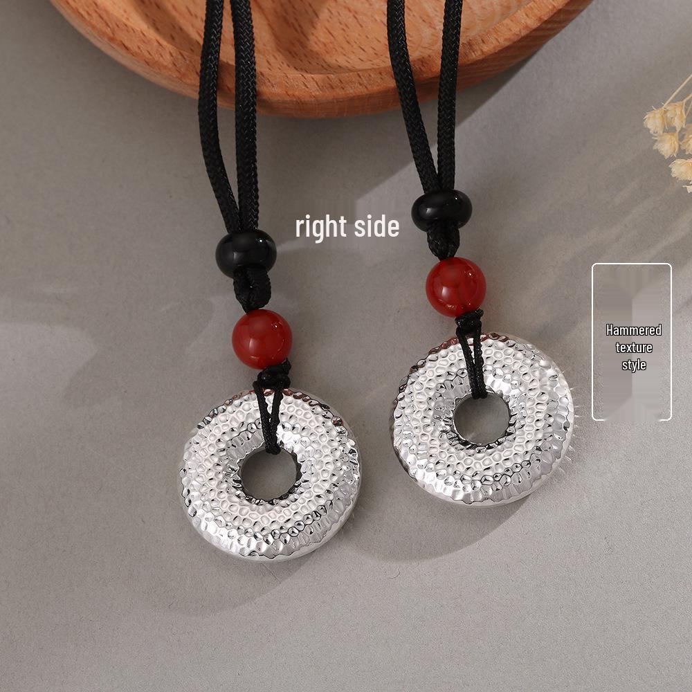 Sterling Silver Pixiu Pendant Necklace with Hammered Texture - Trendy, Handmade, Luck-Enhancing, Attracts Wealth.