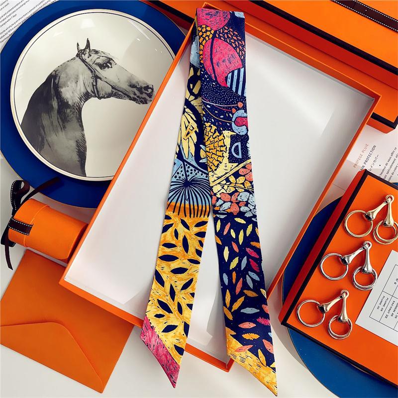Cachecol de Seda 100% de Alta Qualidade Marca de Luxo Mulheres Faixa de Cabeça Faixa de Cabelo Foulard Gravata Lenço de Pescoço Cachecóis Skinny Acessórios