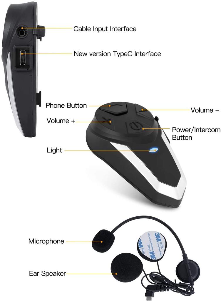 Waterproof Bluetooth Headset BT-S3 Motorcycle Helmet for 2 Riders Intercom