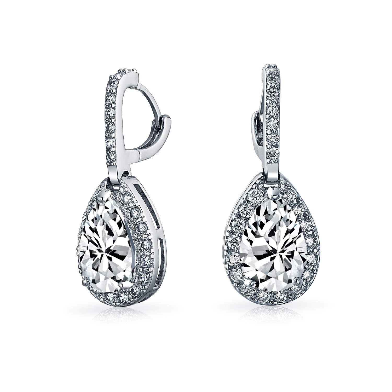 

CZ 925 Silver 5 Carat Pair Halo Teardrop Huggie Earrings [Bling Jewelry]